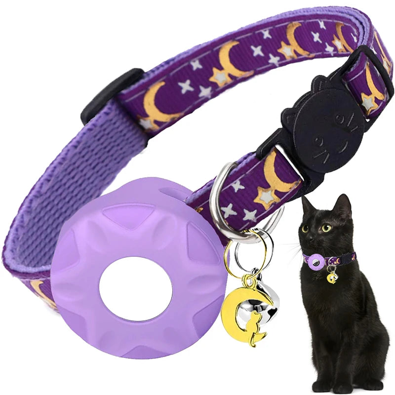 Apple Tag Pet Collar with AirTag Holder & Moon Ornament
