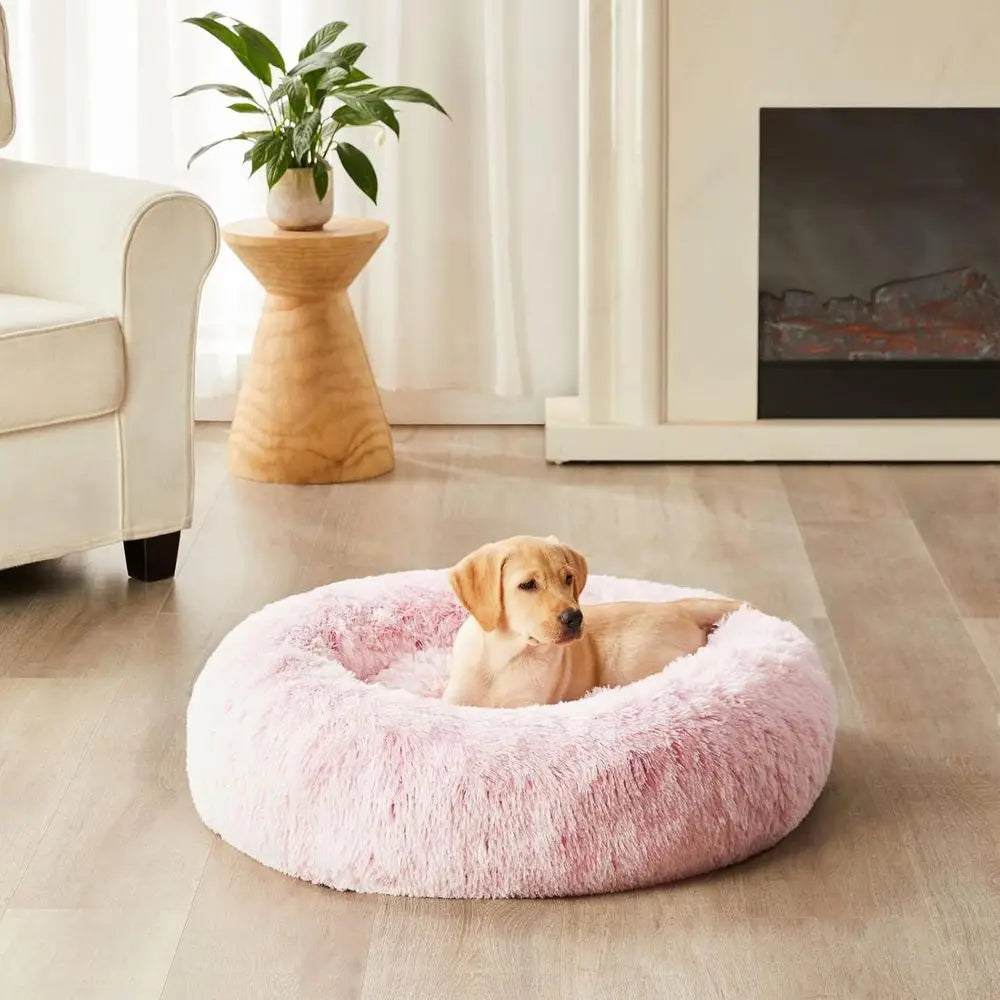 Calming Dog Bed & Cat Bed Donut, Self-Warming Donut Cuddler, Round Plush Pet Beds
