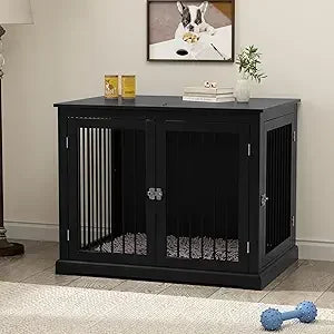 Large Dog Crate Furniture, Wooden Kennel with Cushion, Crate End Table Large, Indoor Kennel, Modern Decorative
