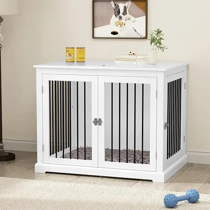 Large Dog Crate Furniture, Wooden Kennel with Cushion, Crate End Table Large, Indoor Kennel, Modern Decorative