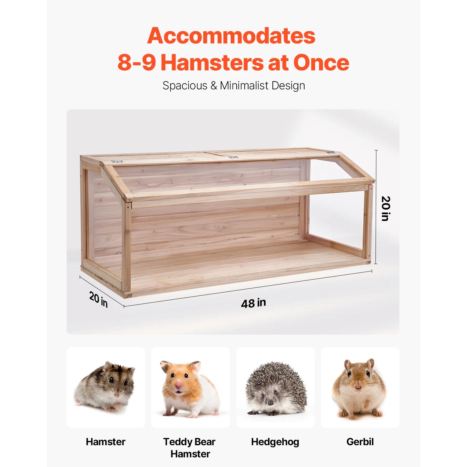 Wooden Hamster Cage Habitat 32"/40"/48" Clear Openable Top Small Animal House