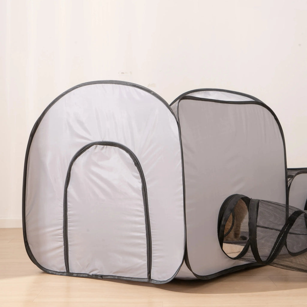 Square Gray Cats and Dogs Delivery Room Hard Oxford Cloth with a Play Tunnel
