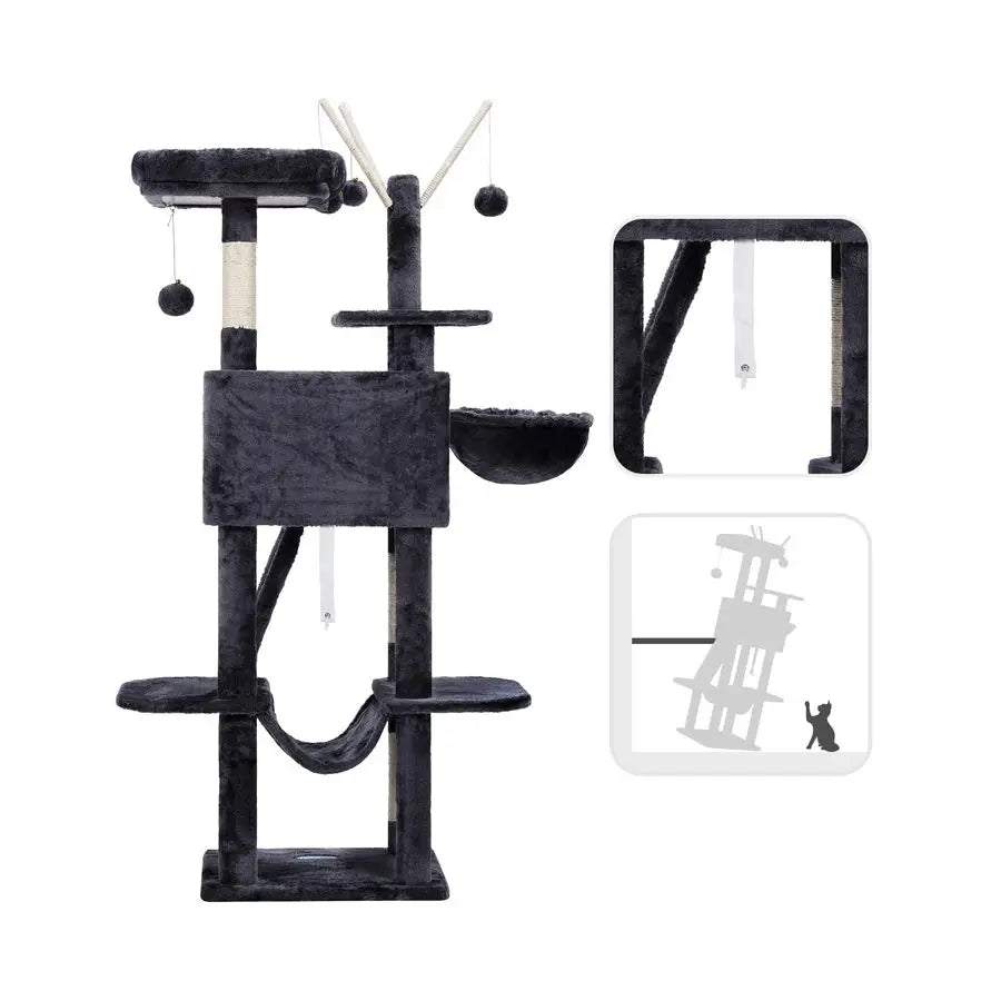 Cat Tree, 53 inch Cat Tower for Indoor Cats, Cat House with Padded Platform Bed
