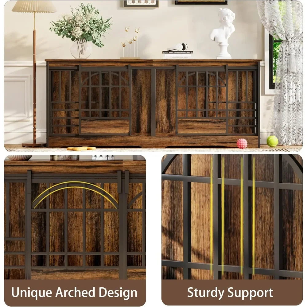 Double Dog Crate Furniture, Extra Large Dog Kennel Indoor with Divider