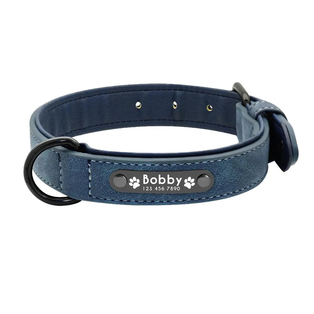 Personalized Name ID Tags, Text name Leather Dog Collar For Small Medium Large Dogs