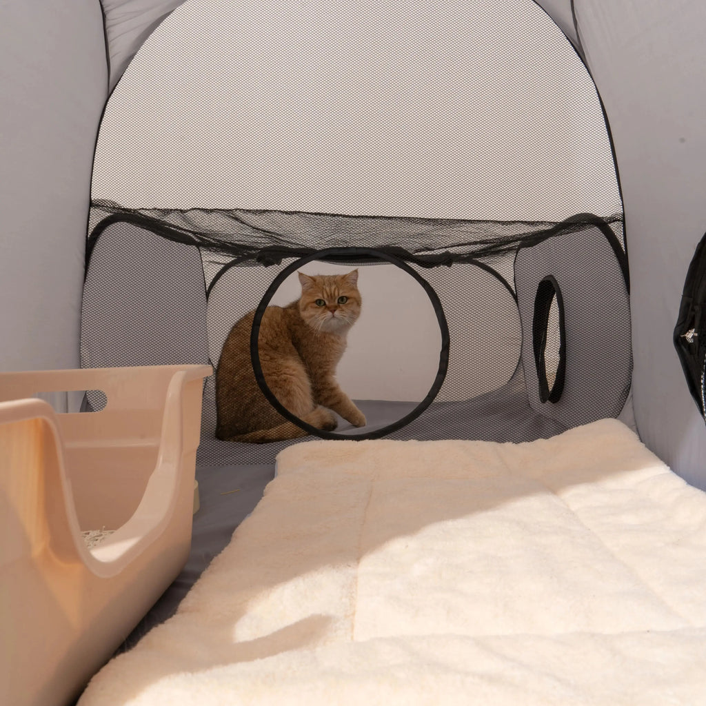 Square Gray Cats and Dogs Delivery Room Hard Oxford Cloth with a Play Tunnel