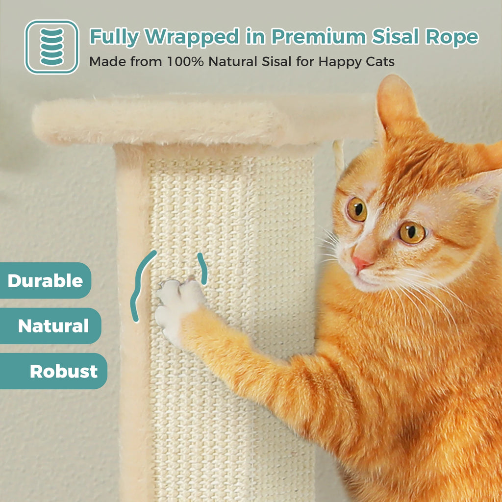 Large Cat Scratching Post for Indoor Cats with Woven Sisal Dangling Ball
