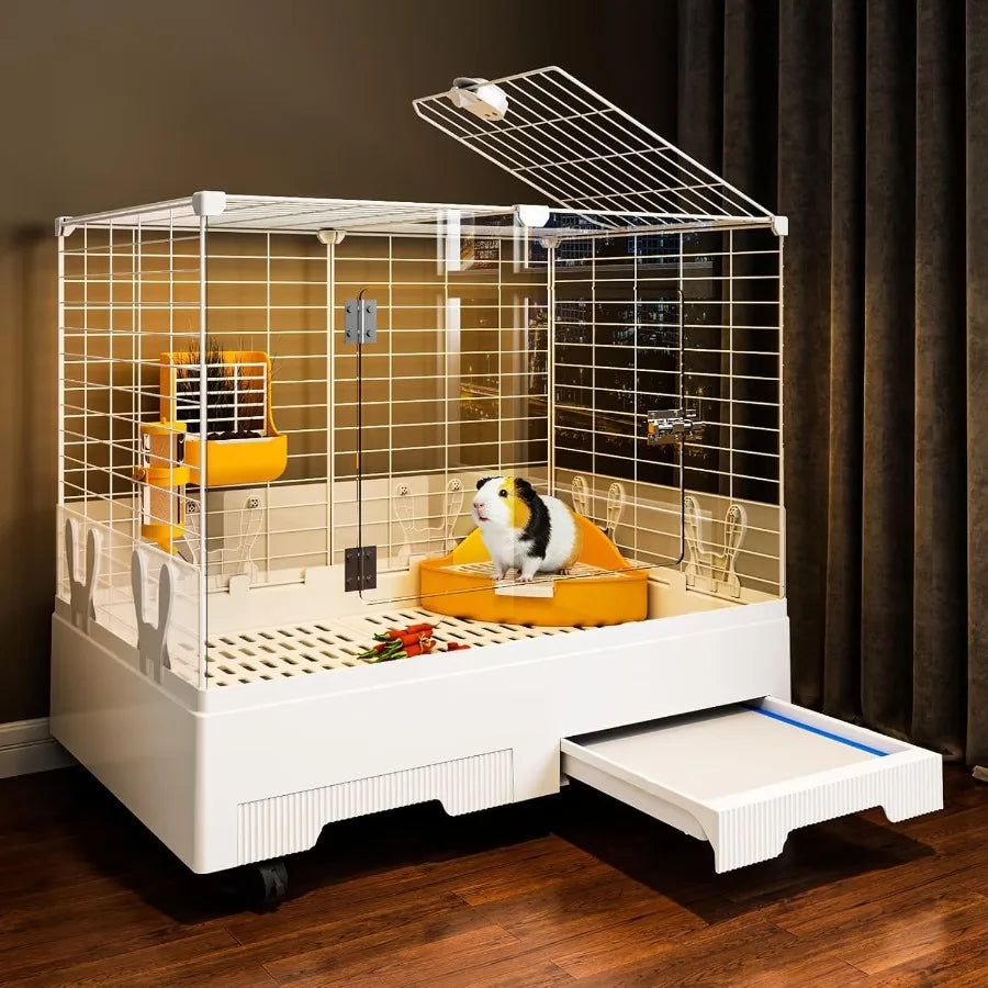 Deluxe Small Animal Cage With Pull Out Tray (Transparent Habitat for Rabbit Chinchillas Guinea Pig)