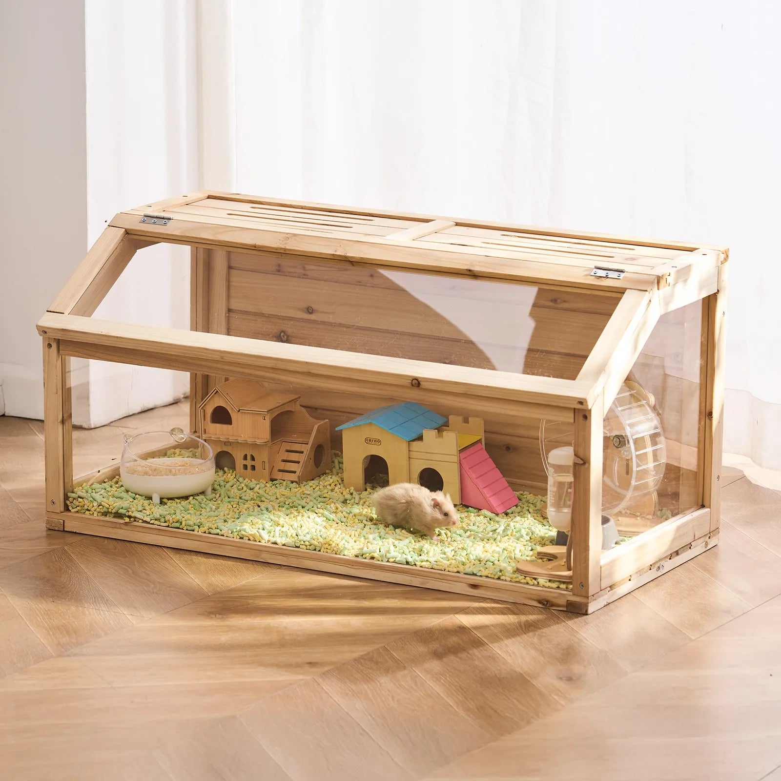Wooden Hamster Cage Habitat 32"/40"/48" Clear Openable Top Small Animal House