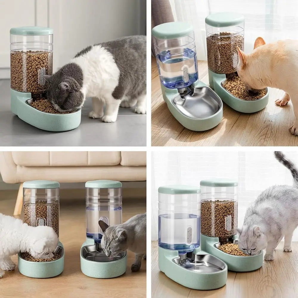Automatic Cat/Small Dog Feeder and Water Dispenser with Stainless Steel Bowl