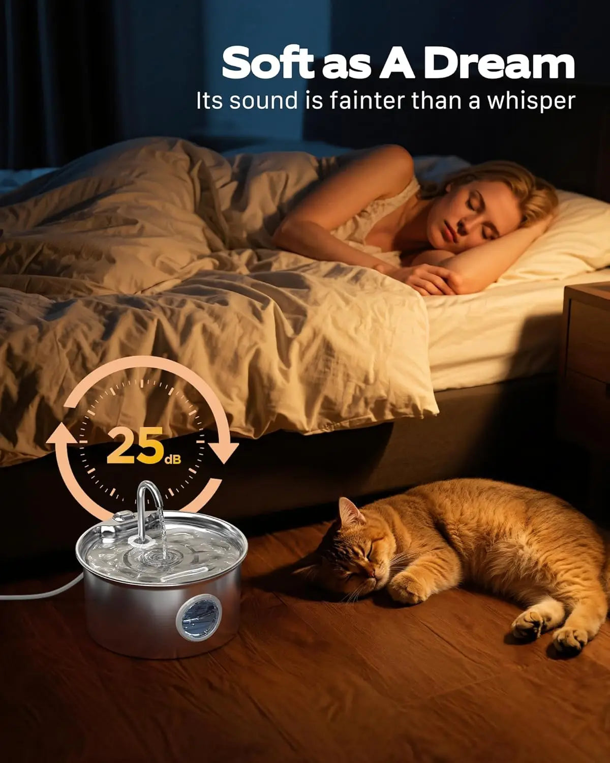 Stainless Steel Cat Water Fountain with 8 Filters & Sponges - 2.6L Quiet Pet Drinking Bowl