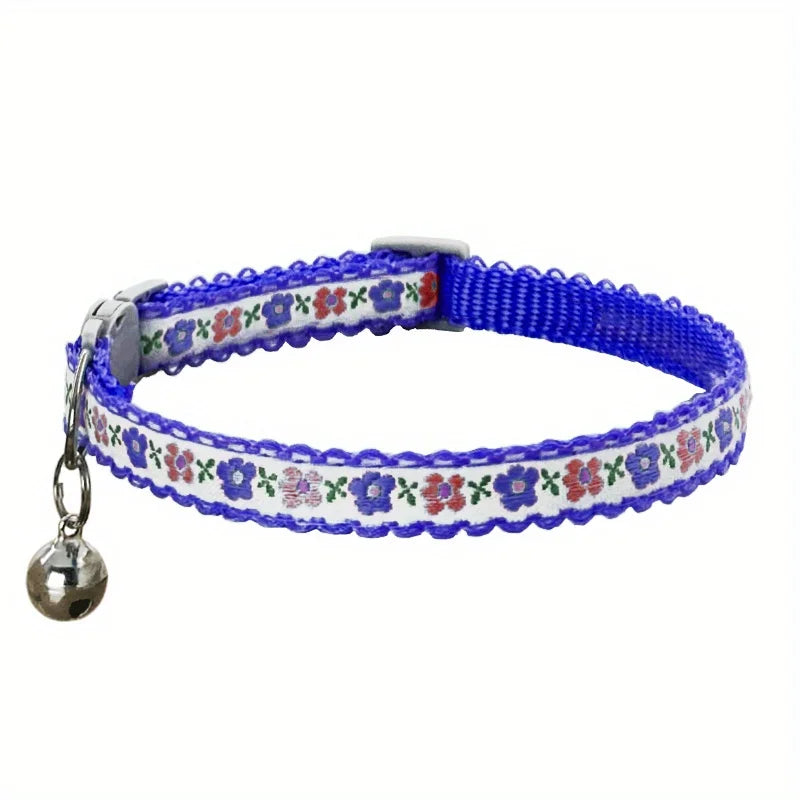 Exquisite Floral Embroidered Cat Collars, Adjustable And Durable With Bell
