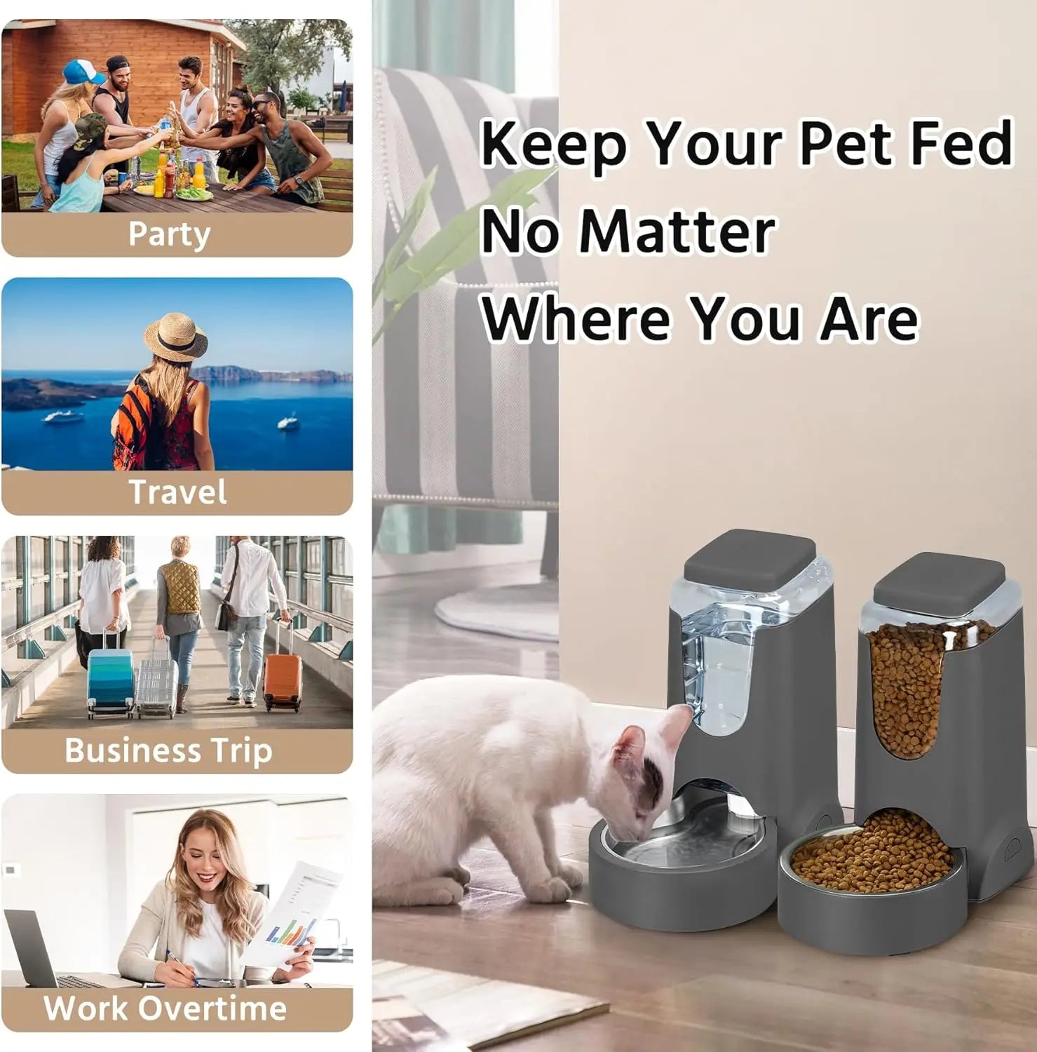 2-Pack Automatic Pet Feeder and Water Dispenser Set for Cats and Dogs