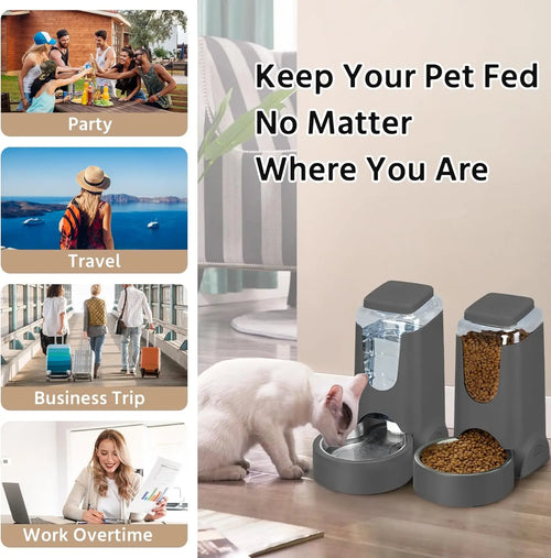 2-Pack Automatic Pet Feeder and Water Dispenser Set for Cats and Dogs