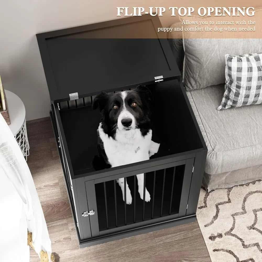 Large Dog Crate Furniture, Wooden Kennel with Cushion, Crate End Table Large, Indoor Kennel, Modern Decorative