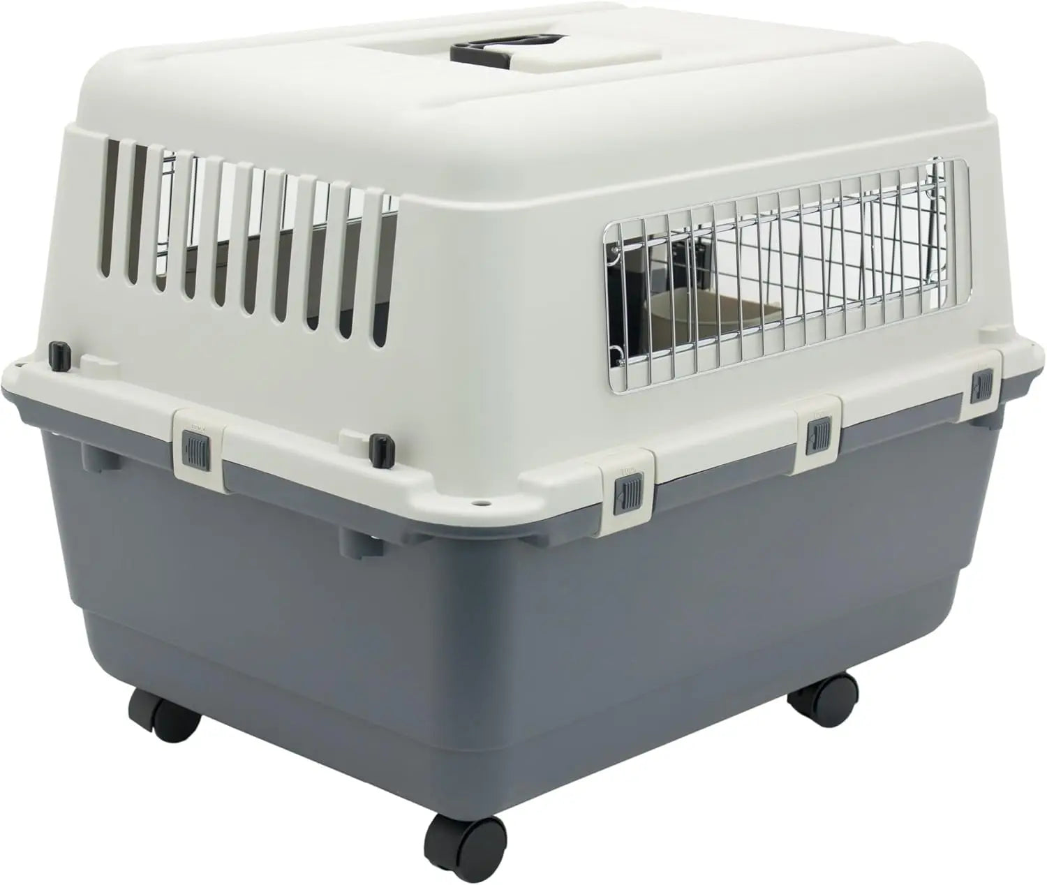 Medium Gray Travel Dog Crate with Rolling Wire Door, Airline Approved and Durable