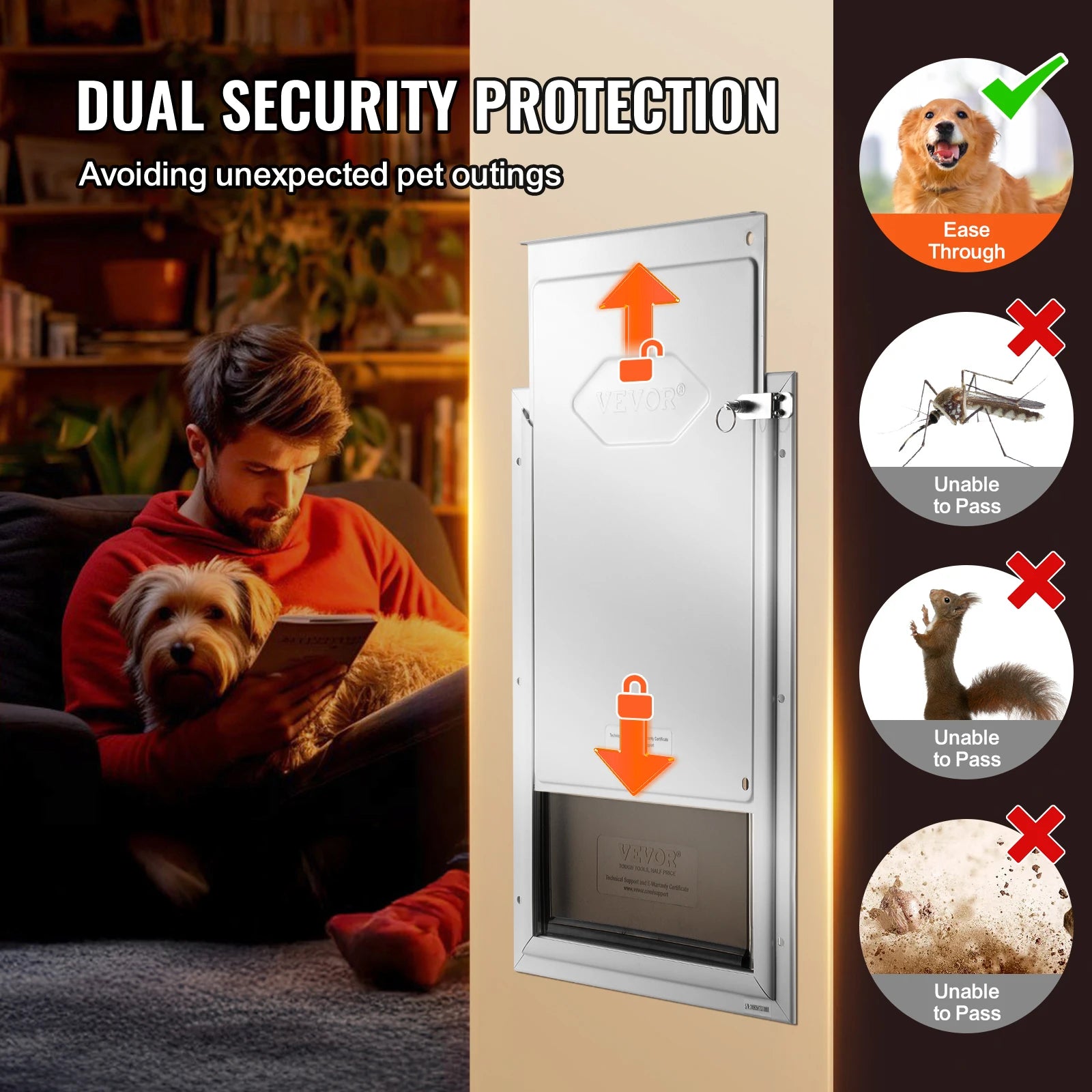Pet Door Aluminum Frame with Lock and Flap System Weatherproof Doggy Door Easy to Install