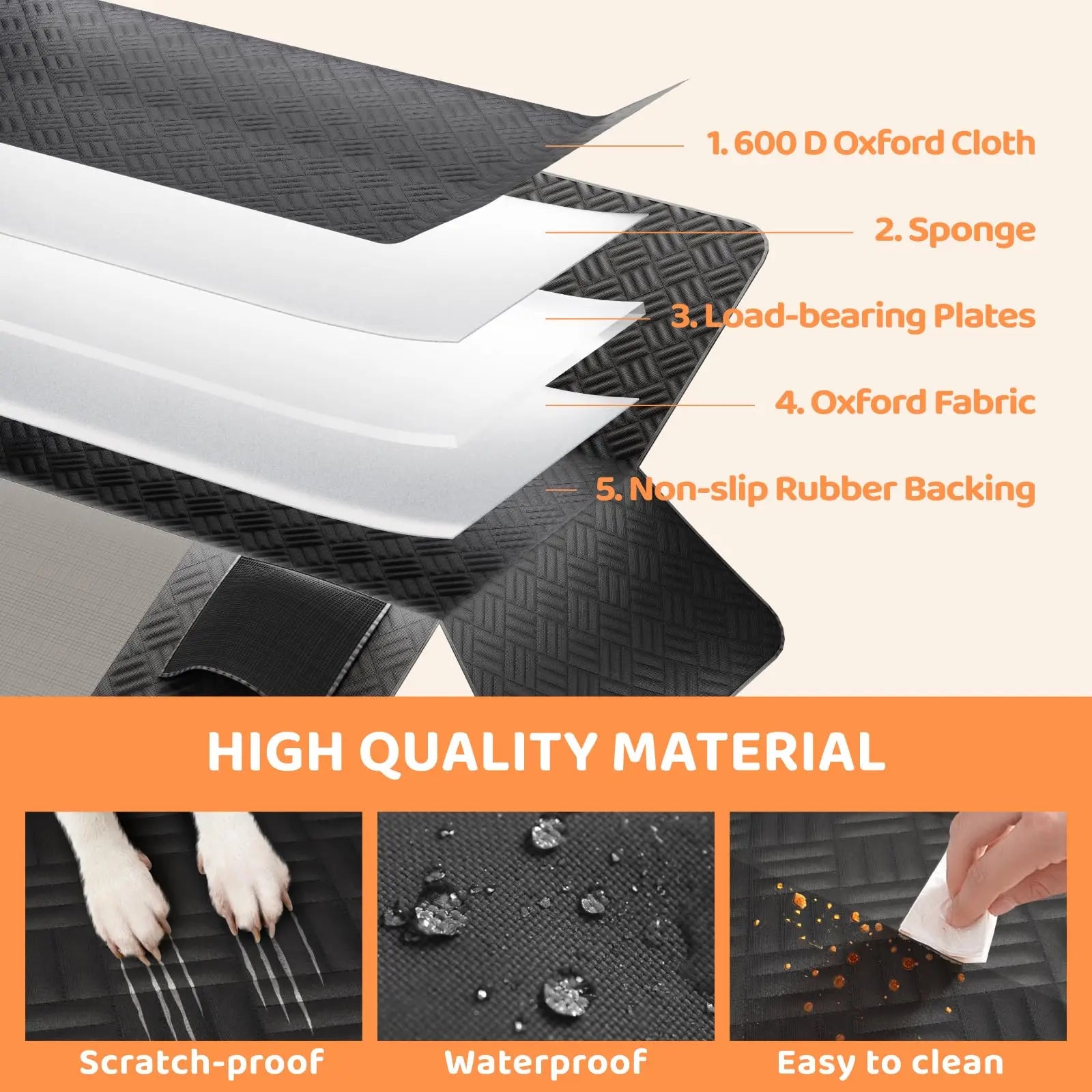 Car Rear Seat Dog Seat Cover, Hard Bottom, Heavy-Duty Anti-Scratch Washable