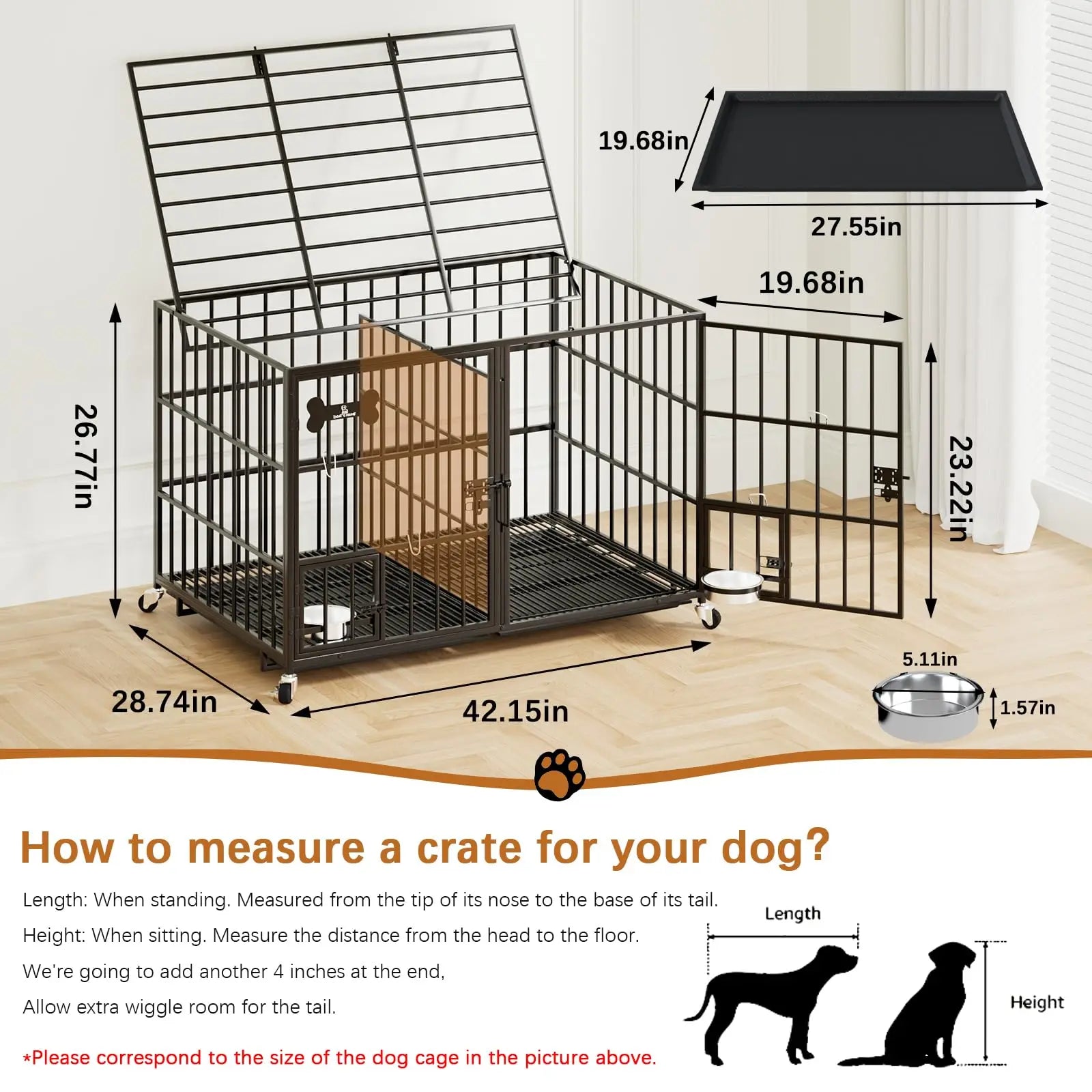 Heavy Duty Dog Crate for Large, Medium & Small Dogs. Indestructible, Escape-Proof