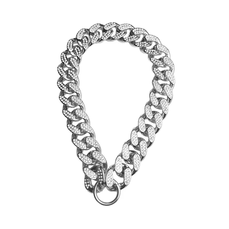 Plastic Dog Collar Chain, Diamond Inlay Sparkle Bulldog Necklace For Small Medium Large Dogs Golden