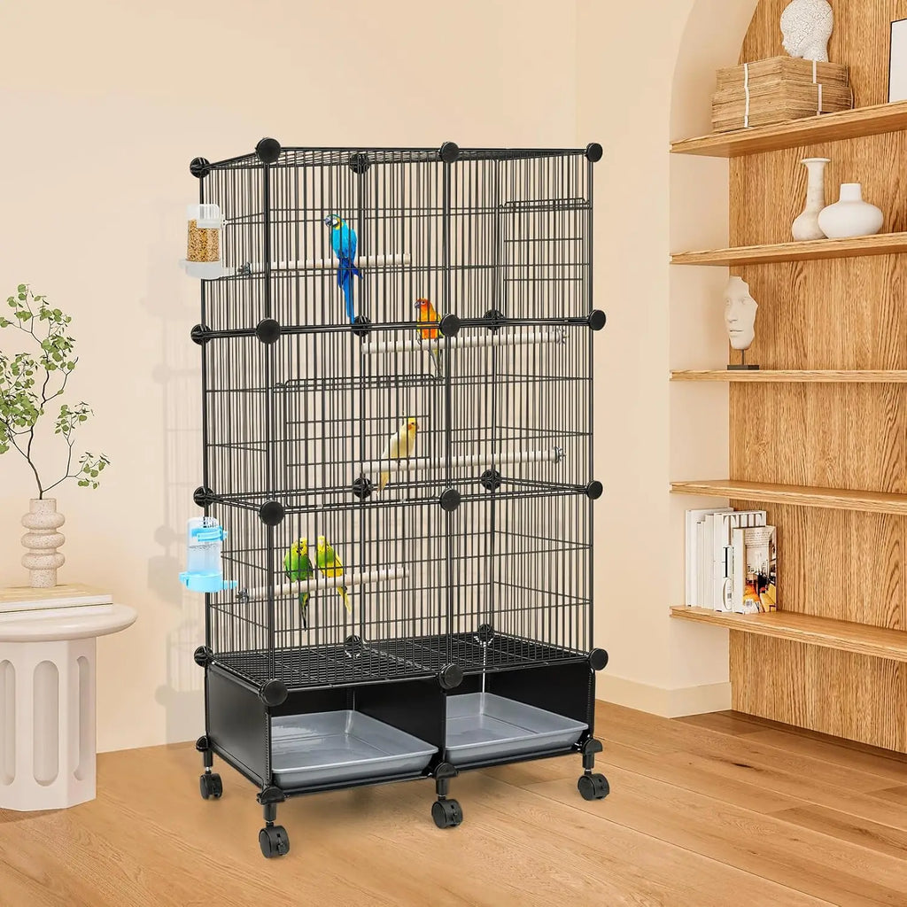 46-Inch Spacious Bird Cage with Wooden Perches, Slide-Out Tray, Water Bottle & Feeder