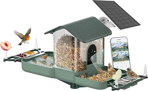 Bird Feeder with Camera & Bird Bath Combo, Watch Birds Eat & Bathe with WiFi 2K HD Video, Auto Record, AI Recognition