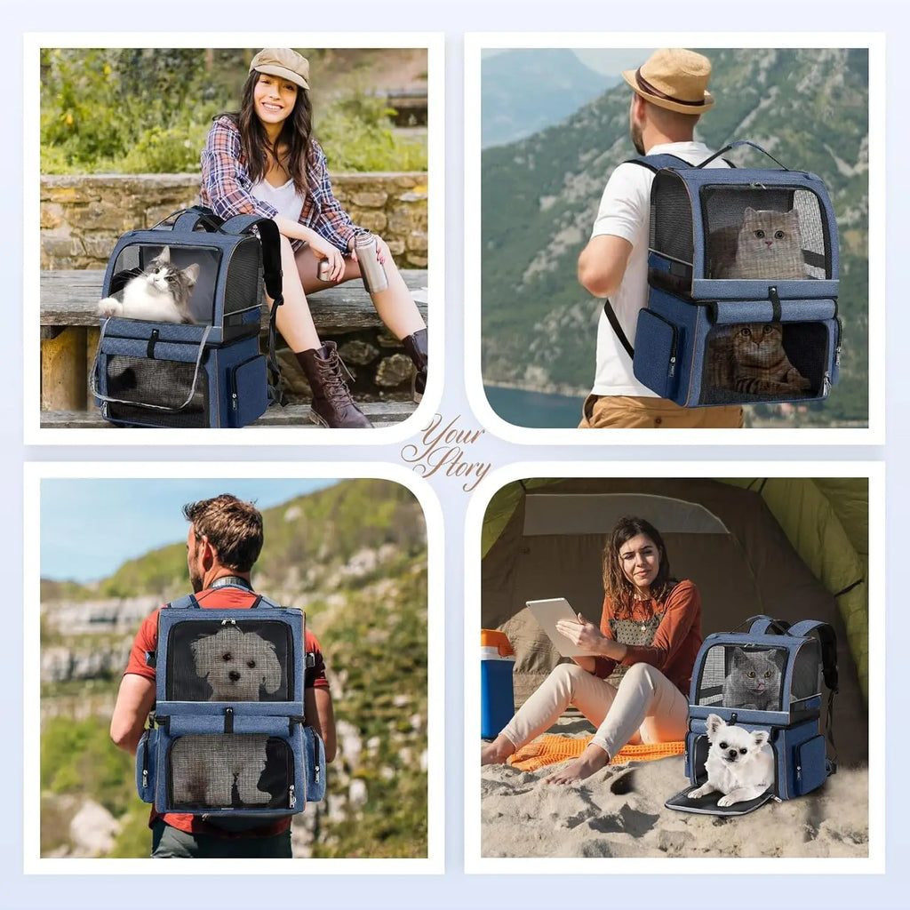 Double-Compartment Cat Backpack Carrier for Two Small Cats or One Medium Dog, Fits Up to 24 Lbs
