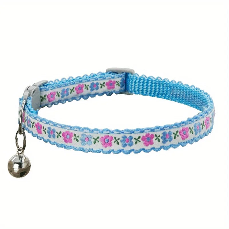 Exquisite Floral Embroidered Cat Collars, Adjustable And Durable With Bell