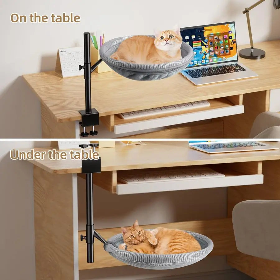 Desk Bed, 360 Rotating Height Adjustable Cat Hammock Desk Removable Washable Double-Sided Faux Rabbit Fur