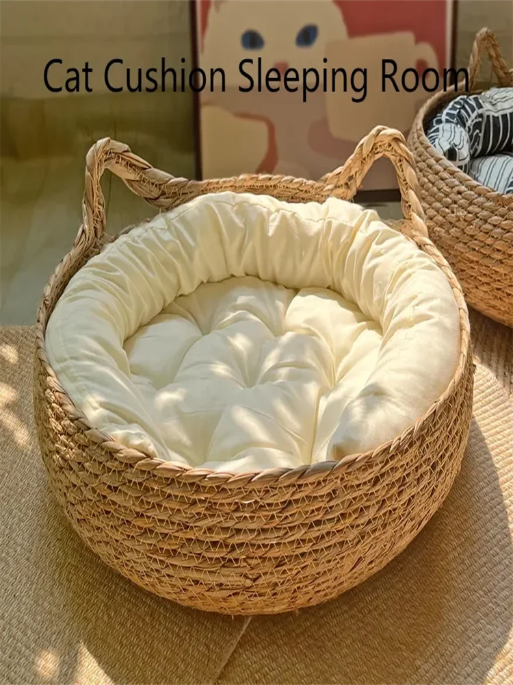 Pure hand-woven rattan cat nest four seasons universal warm pad removable washable