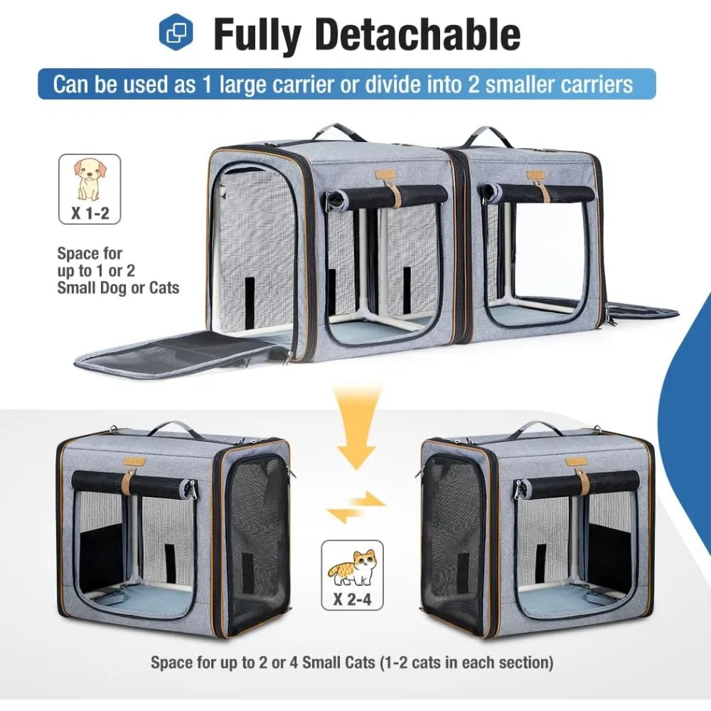 2-in-1 Cat Travel Carrier with Litter Box with Zipper Locks for Moving