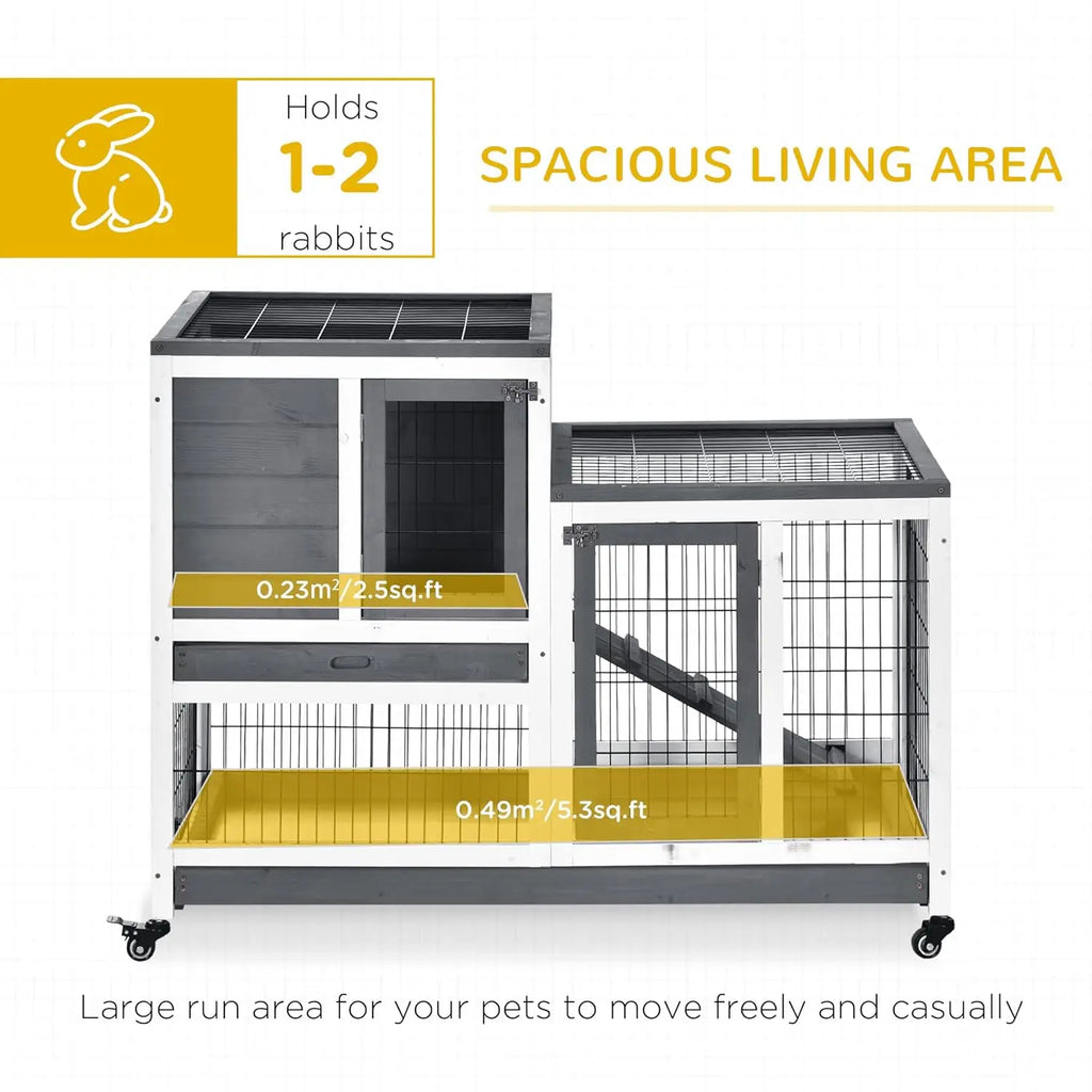 Wooden Rabbit Hutch Elevated Bunny Cage Indoor Small Animal Habitat with Enclosed Run with Wheels