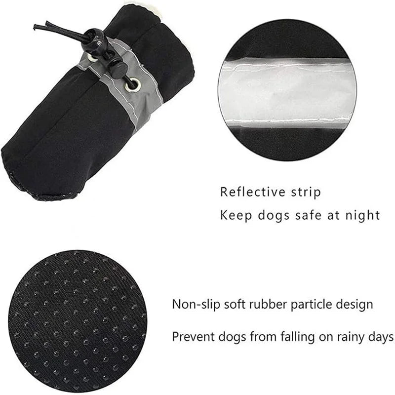 4Pcs All-Weather Dog Shoes Waterproof Non-slip Reflective Adjustable Pet Boots