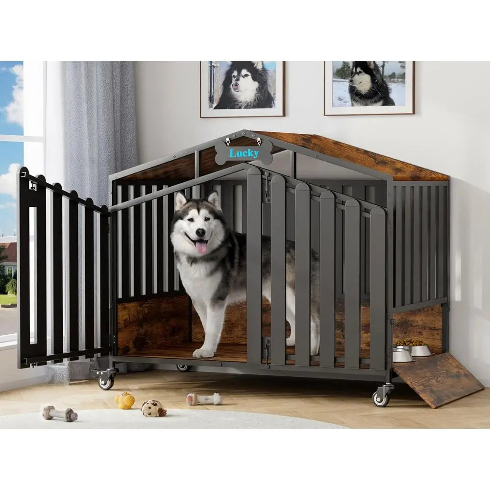 Heavy Duty Dog Crate Furniture, Dog Kennel Indoor with 360° Wheels