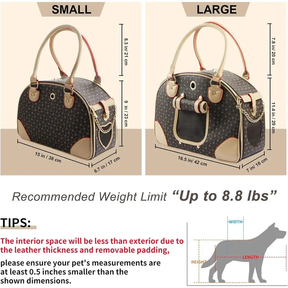 Fashion Dog Carrier PU Leather Dog Handbag Dog Purse Cat Tote Bag