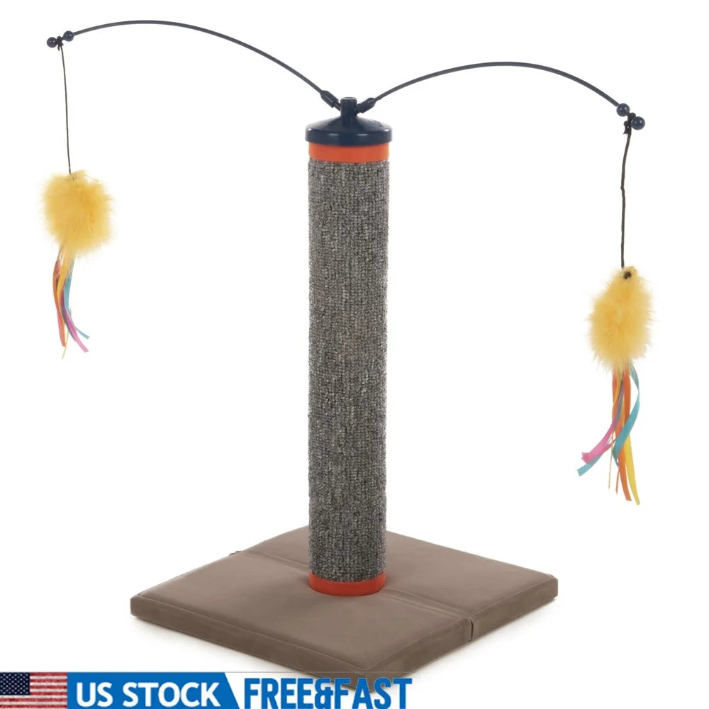 Scratch N Spin Carpet Cat Scratching Post with Interactive Spinning Wand