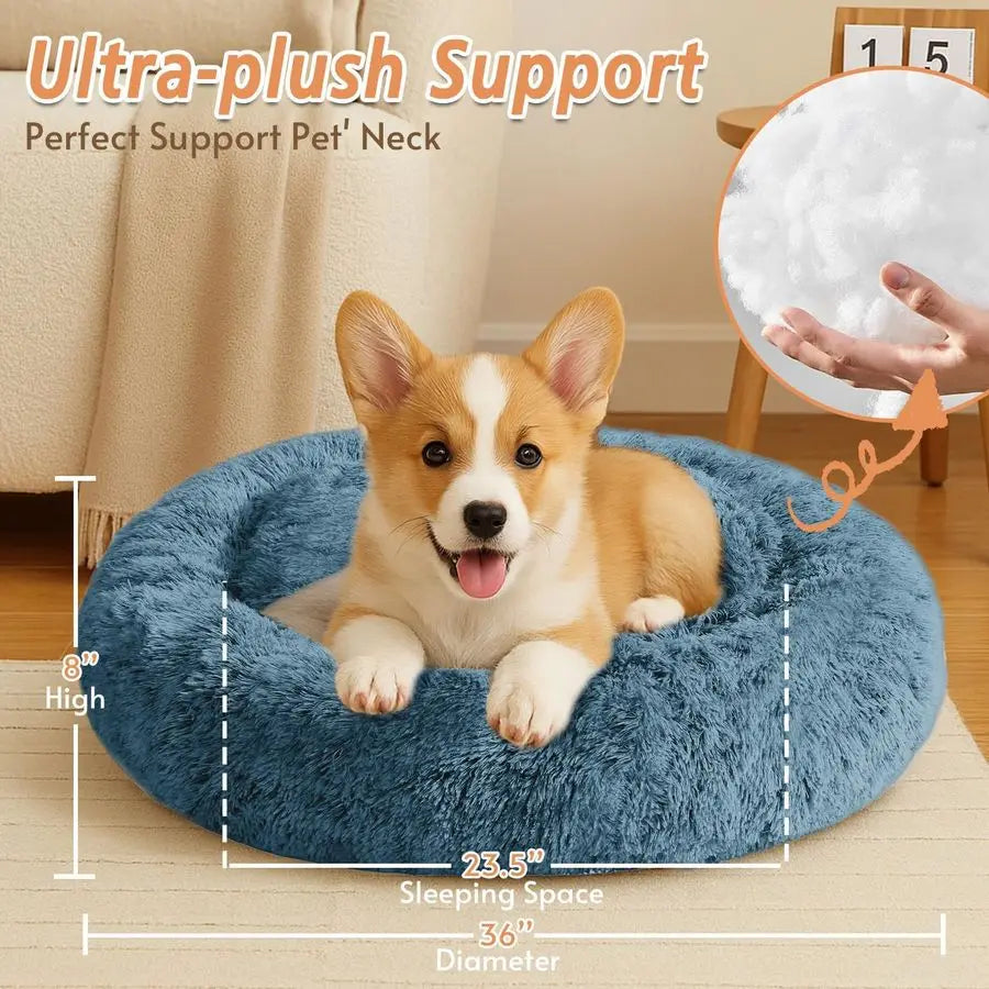 Calming Dog Bed Large Size Dog, Anti-Anxiety Donut Large Pet Bed