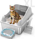 XL Stainless Steel Cat Litter Box with Lid, High-Sided Pan for Big Cats, Anti-Leak & Easy Clean