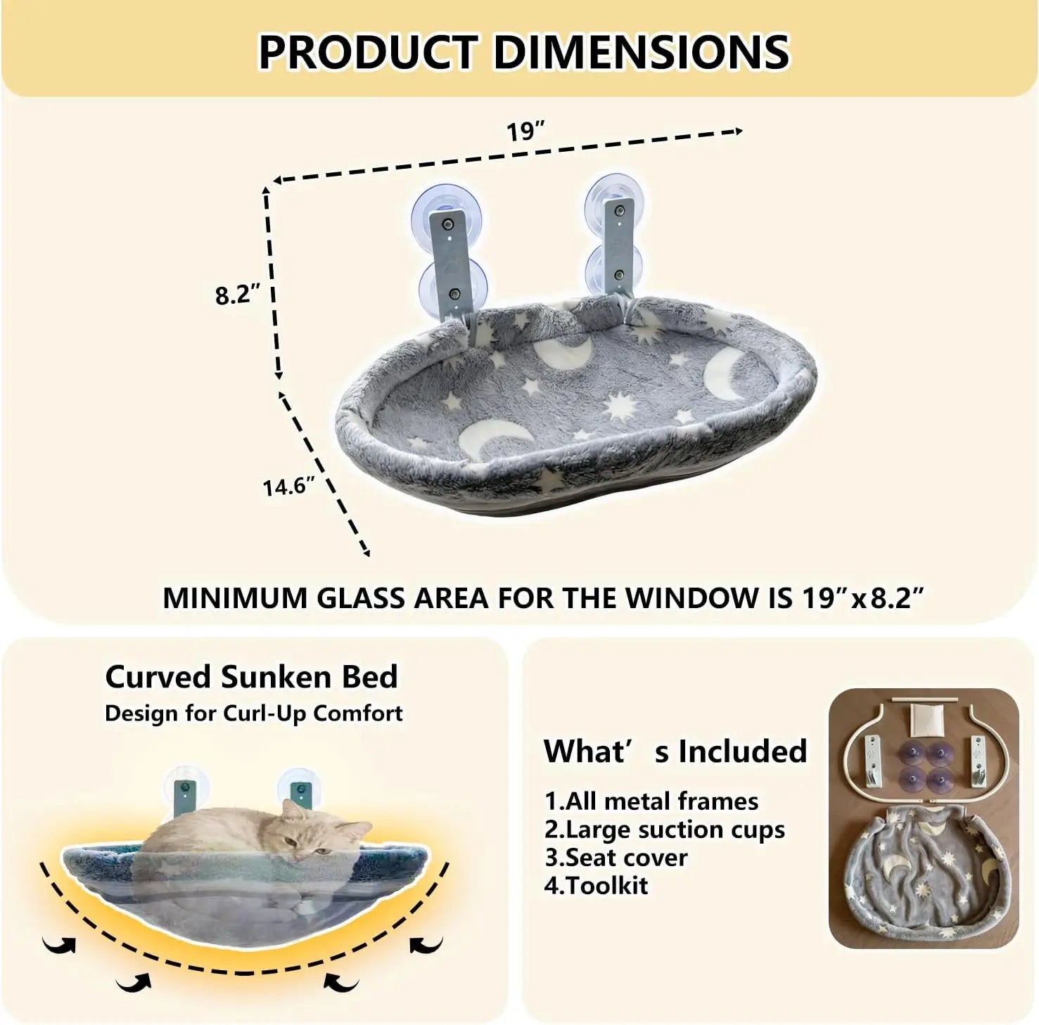 Cat Window Perch Hammock - Glow in The Dark With Sturdy Metal Frame & Strong Suction Cups