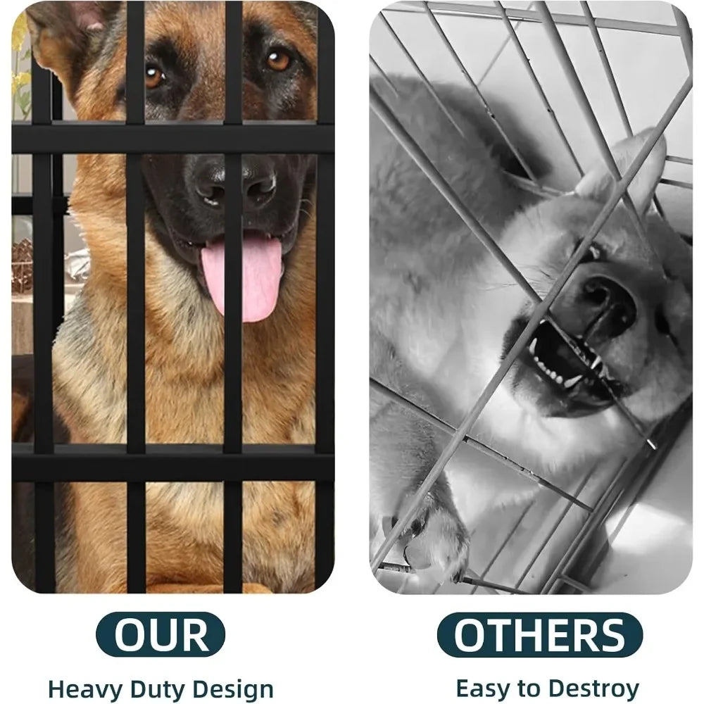 54 inch Heavy Duty Indestructible Dog Crate, Escape Proof with Lockable Wheels