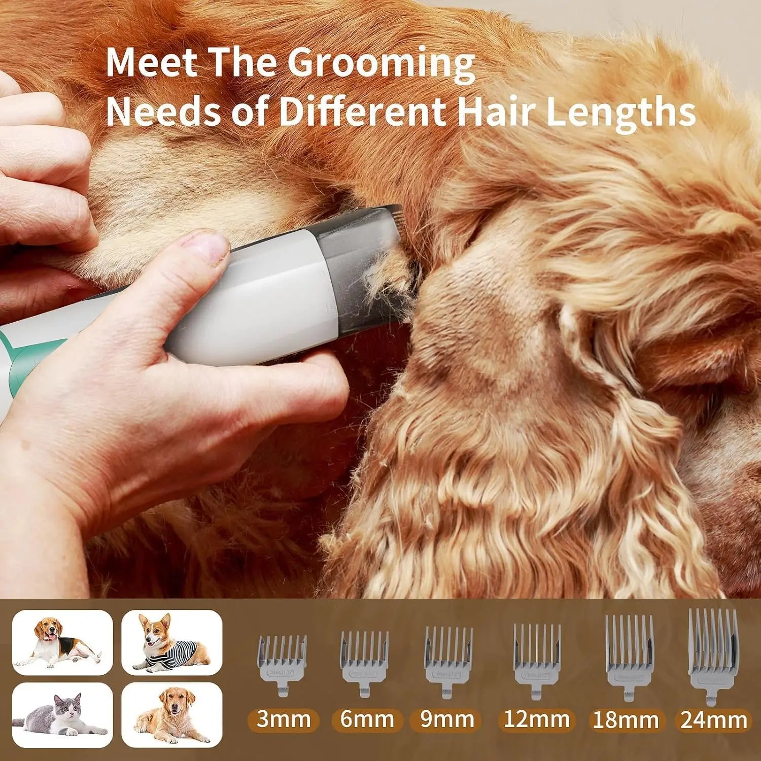 Pet Grooming Vacuum Kit with Clipper, Nail Grinder, and 6 Tools for Dogs, Cats