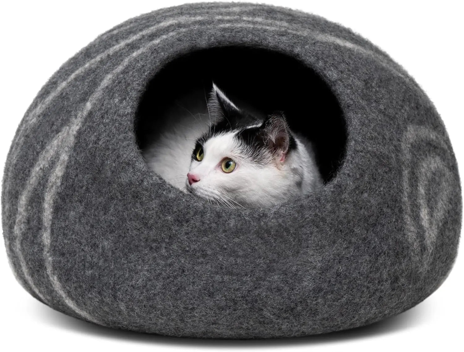 Premium Merino Wool Cat Cave Bed, Handmade Felt Hideaway for Indoor Cats