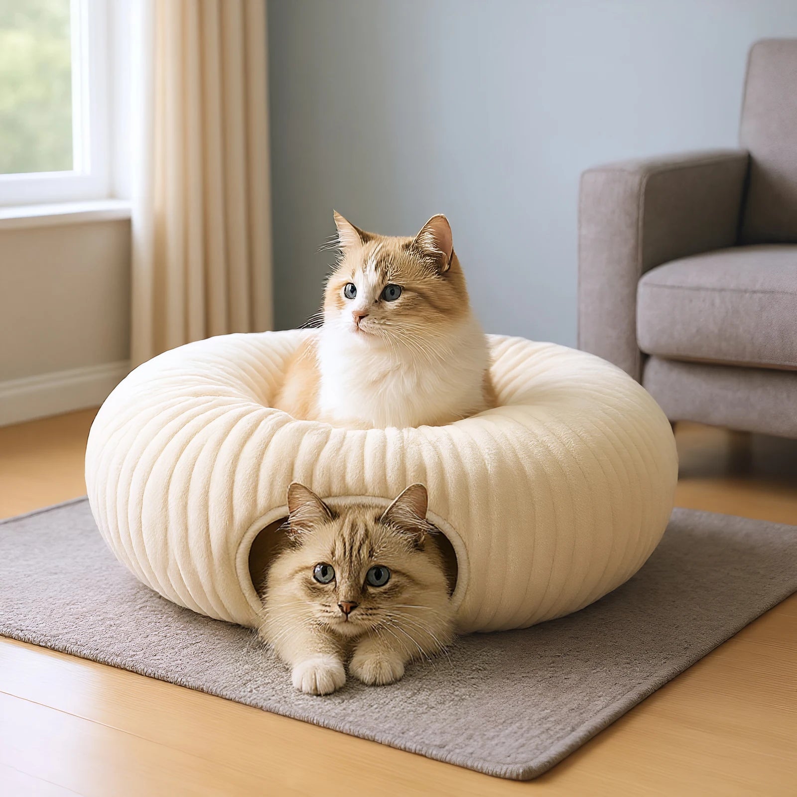 Cat Plush Tunnel Bed with 40 Cat Toys with Mat