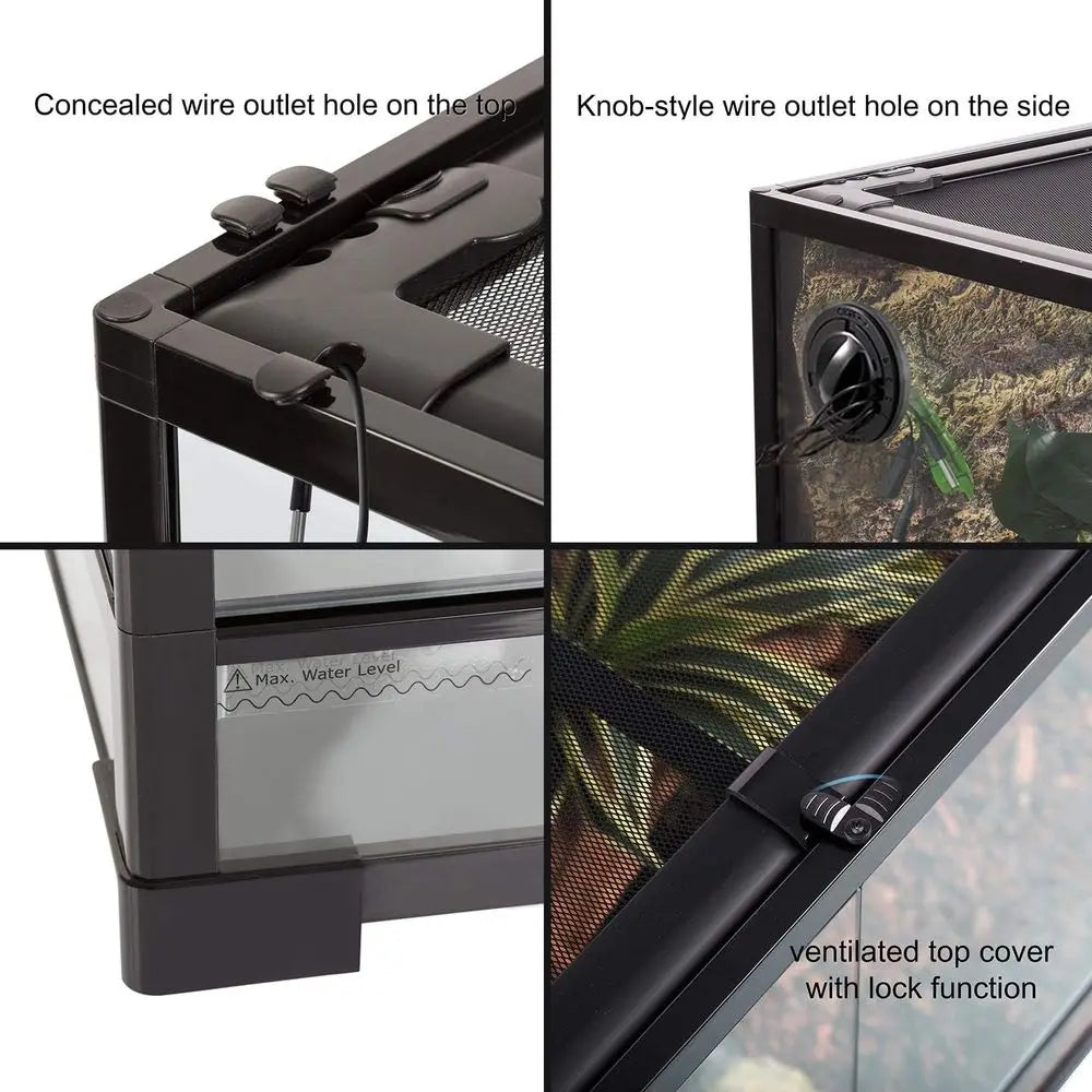 67 Gallon Tall Glass Reptile Terrarium with Double Hinged Door and Screen Ventilation for Rainforest Habitat