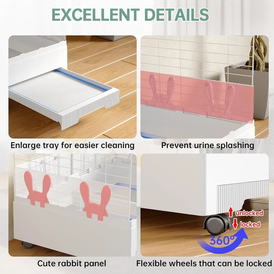 Deluxe Small Animal Cage With Pull Out Tray (Transparent Habitat for Rabbit Chinchillas Guinea Pig)