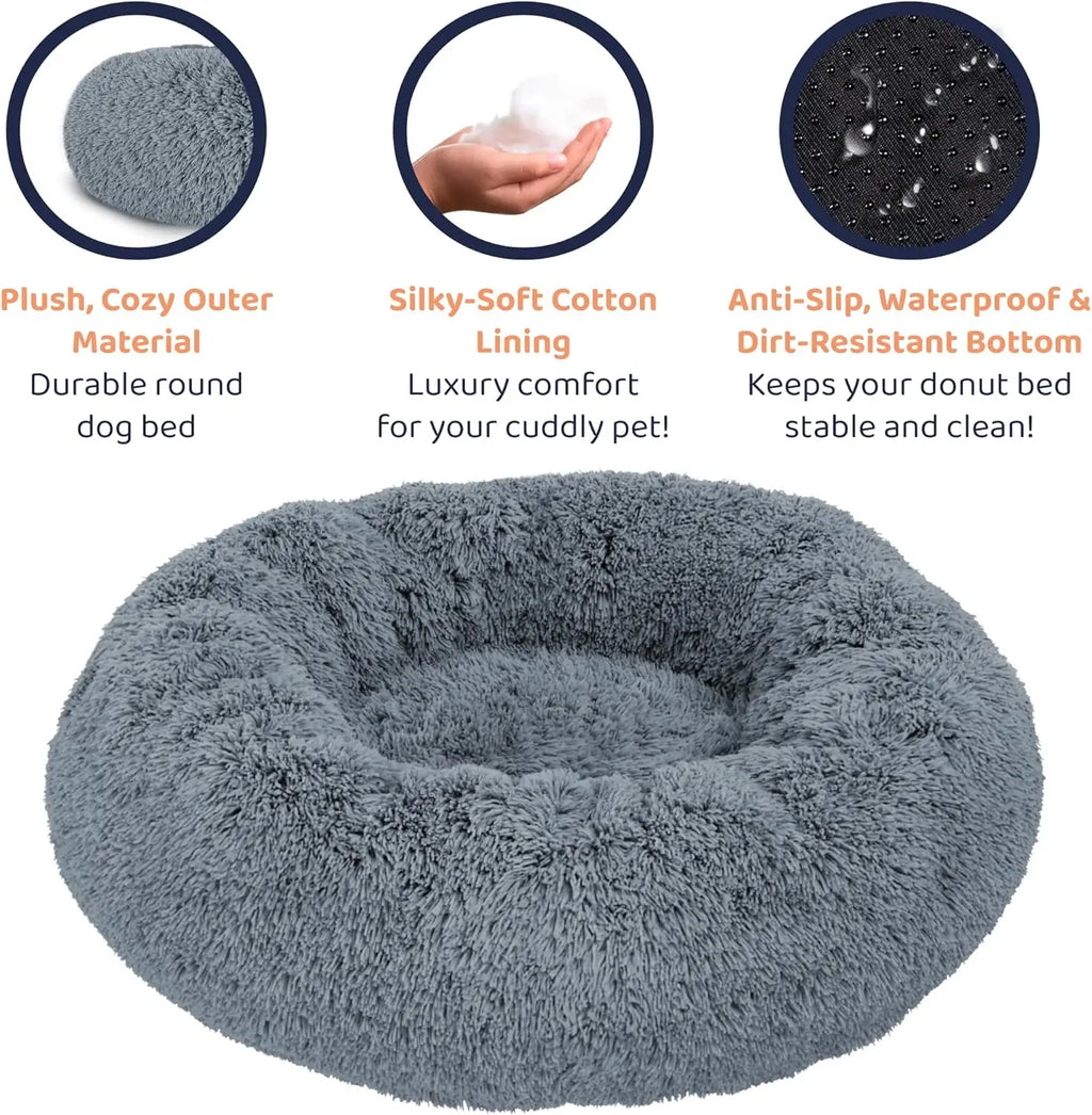 Donut Dog Bed - Ultra-Plush Round Bed for Anxiety Relief - Dark Grey, Medium