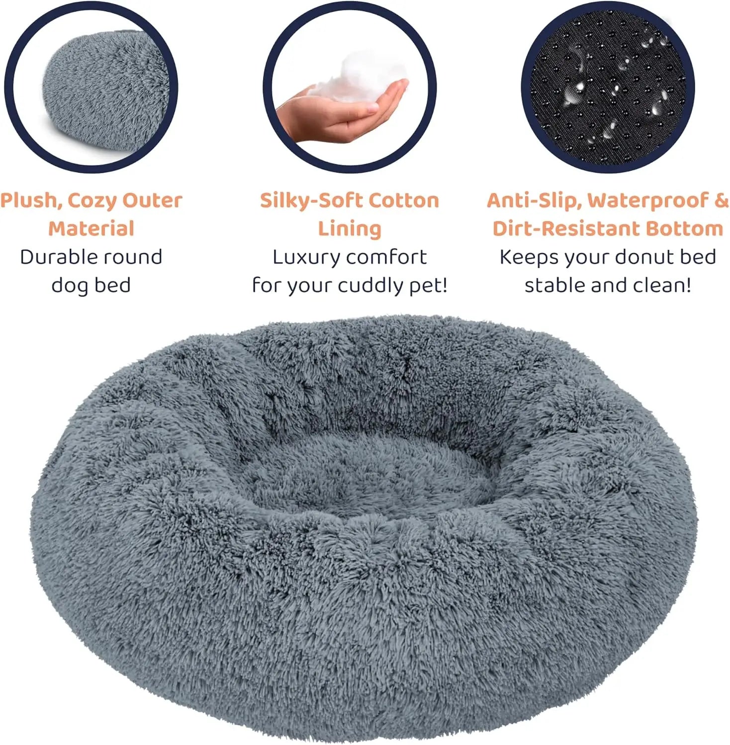 Donut Dog Bed - Ultra-Plush Round Bed for Anxiety Relief - Dark Grey, Medium