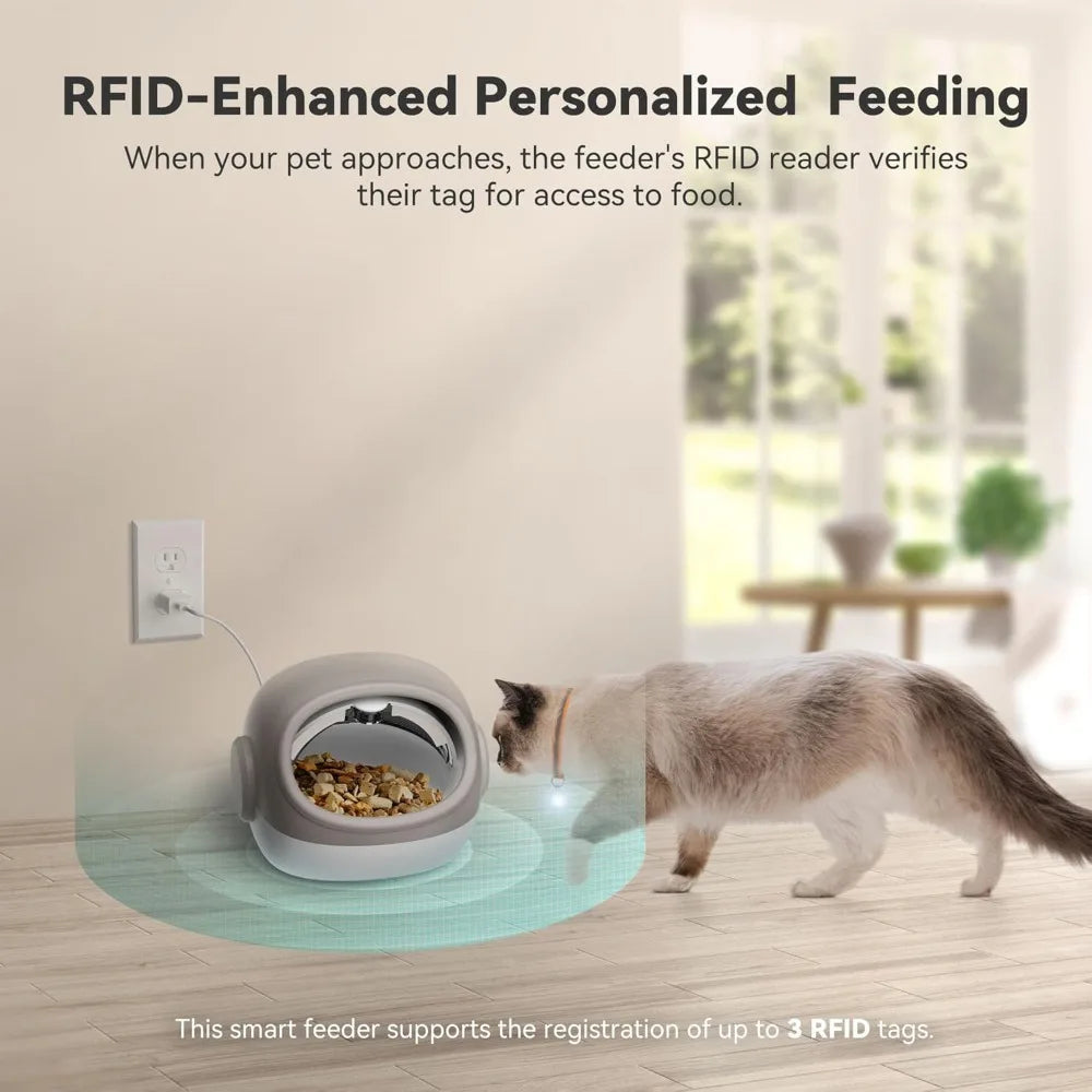 Upgraded RFID Cat Feeder with Collar Sensor – 4 Feeding Modes, Anti-Theft Pet Feeder for Multi-Cat Households