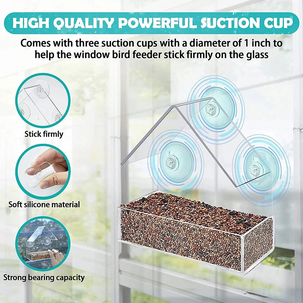 NEW Window Type Bird Feeder, Reusable Tray, Waterproof Transparent
