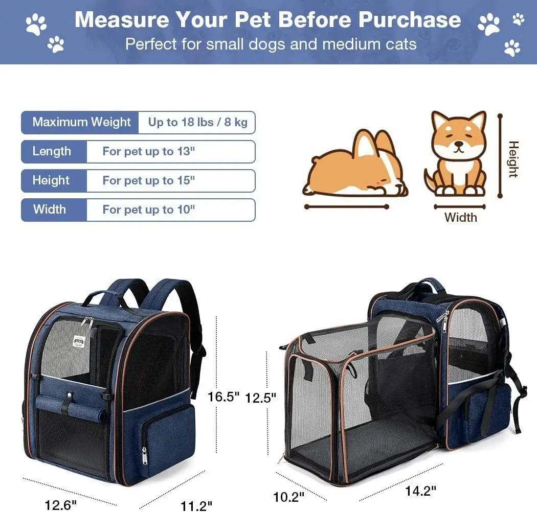 Double-Compartment Cat Backpack Carrier for Two Small Cats or One Medium Dog, Fits Up to 24 Lbs